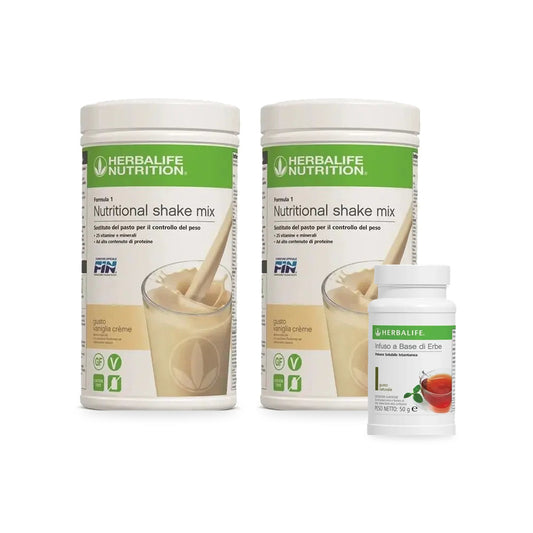 Kit Base 2: due Formula 1 e Infuso Herbalife 50 g; confezioni italiane, gusti illustrativi